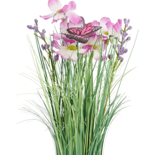 Merk Kunstplanten & -Bloemen>Kunstgrashalm Met Bloemen En Vlinders