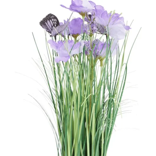 Merk Kunstplanten & -Bloemen>Kunstgrashalm Met Bloemen En Vlinders